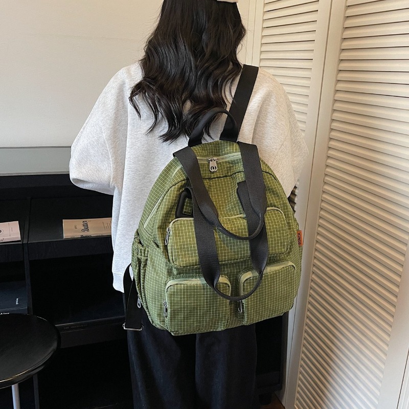 Multi-pocket Checkered Youth B - Canvas Backpack Casual avis et prix