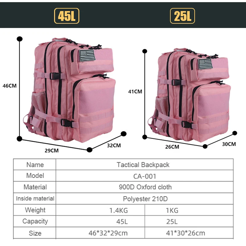 25L/45L 3P Tactical Backpack f - Urban Backpack Tactical avis et prix