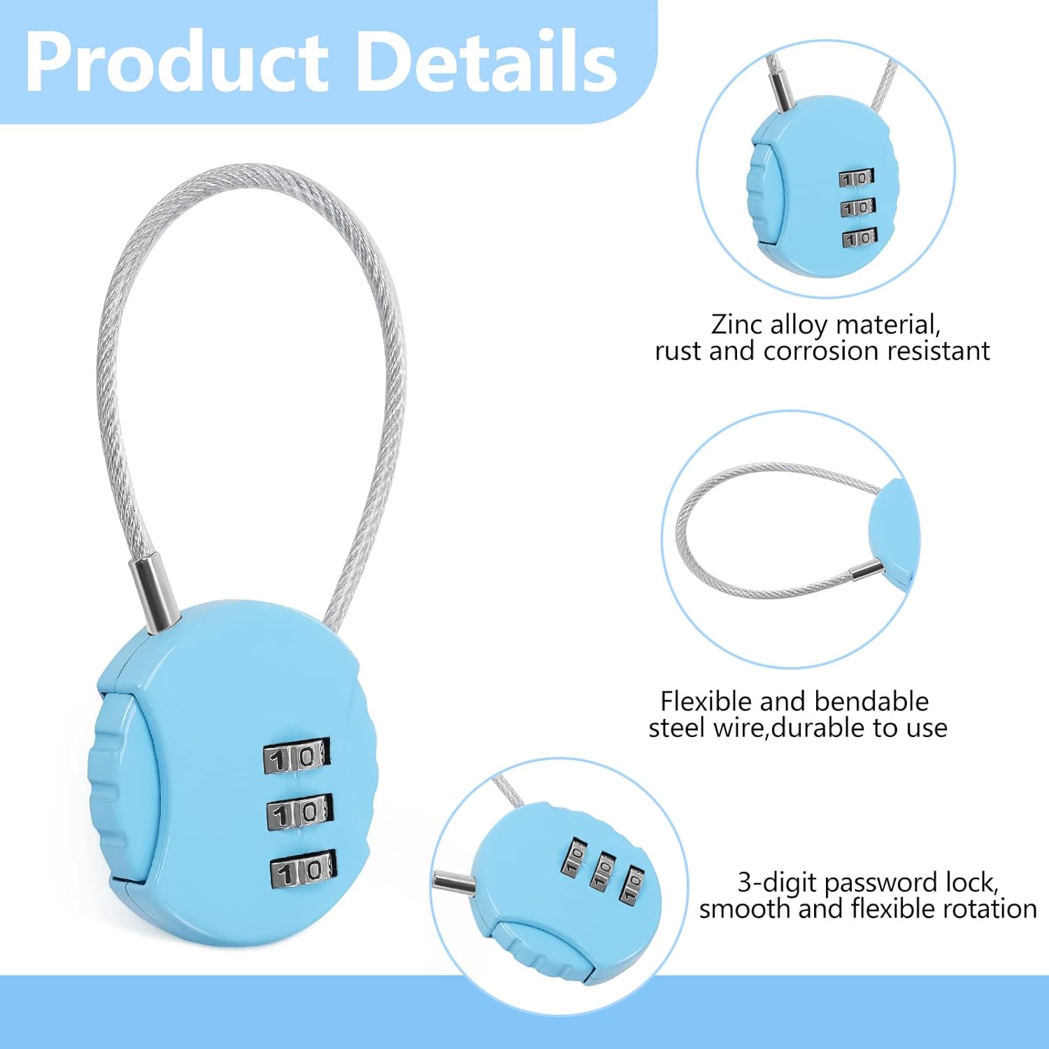 8 Pack Combination Wire Lock 3 - Backpack Lock Combo avis et prix